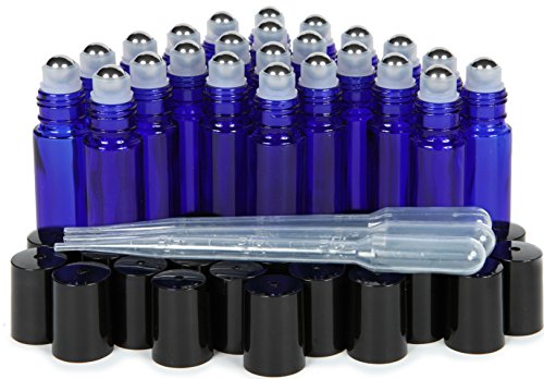 Vivaplex 10ml Cobalt Blue Glass Roll-On Bottles with Stainless Steel Roller - 27pk