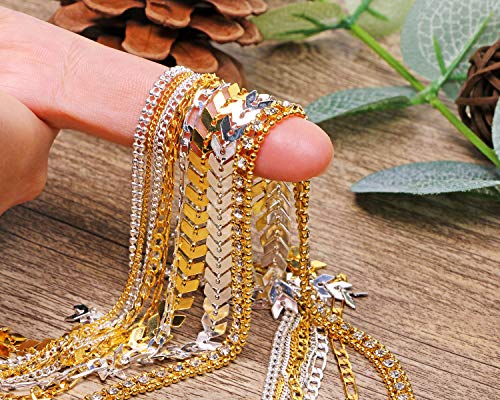 Metallic Nail Art Chains 10 Strips for Nails & Crafts - Gold & Silver Glitter Beads