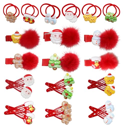 30-Piece Christmas Hair Accessories Set for Girls, Festive Hair Clips & Ties