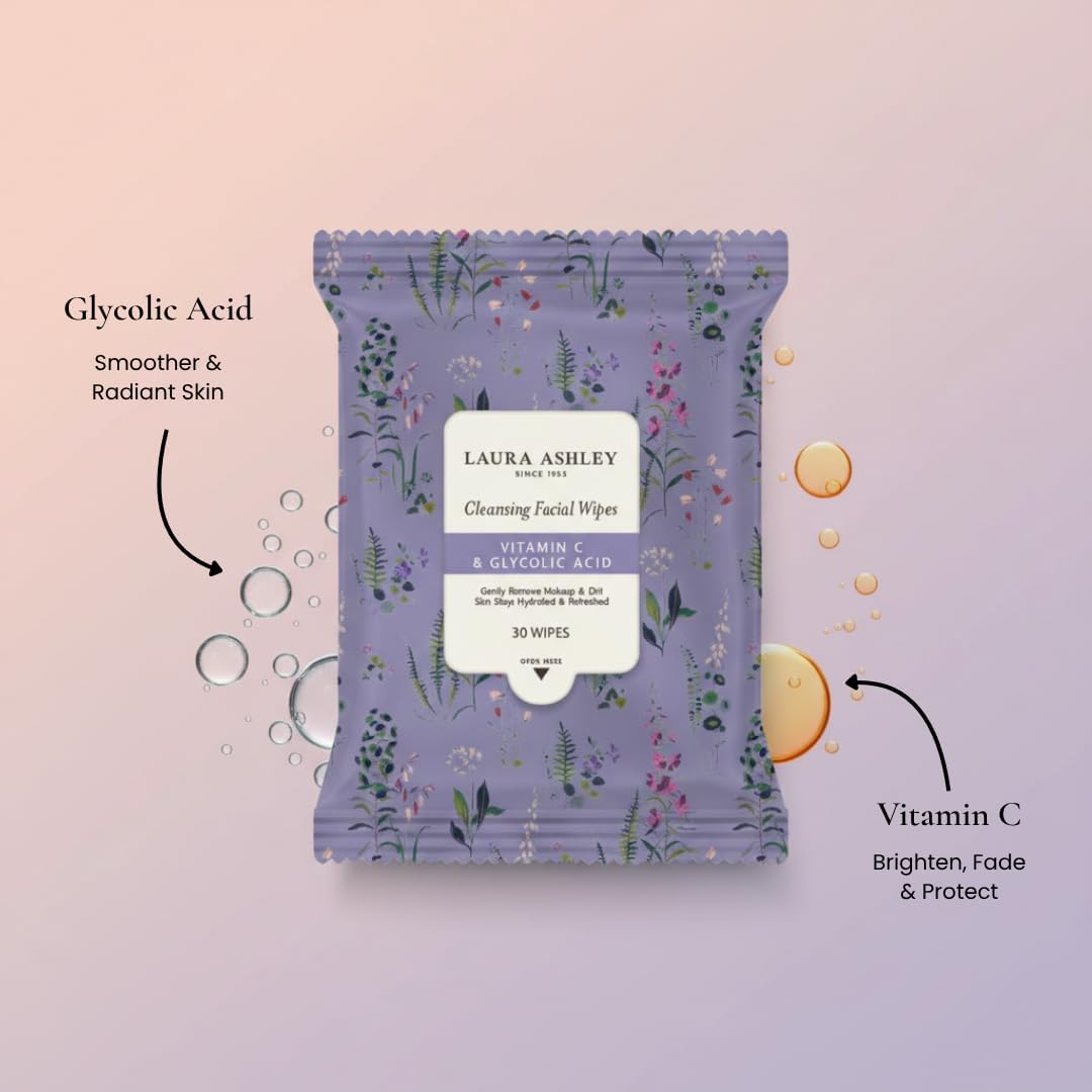 Laura Ashley Face Wipes - Cleansing Makeup Remover with Vitamin C & Retinol | 4 Pack, 120 Pcs