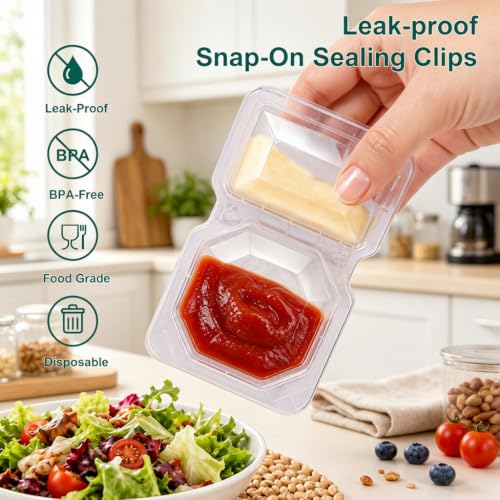 QCQHDU 8 oz Dual-Compartment Snack Containers with Lids - Stackable & Leak-Proof