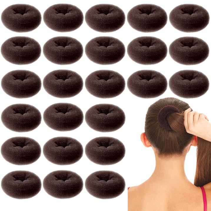 Hair Bun Maker - 12 Pcs Medium Sock Bun Doughnuts for Ballet Style Buns | Long Hair Accessories (Size M / 2.75 Inch, Brown)