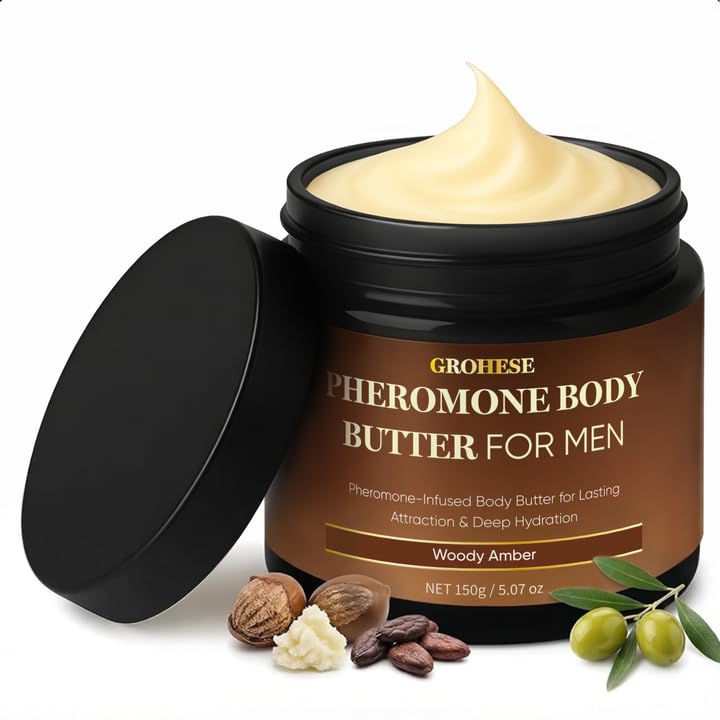 Baracca Pheromone Body Butter for Men - Woody Amber Skin Cream with Shea & Cocoa Butter | 8 oz