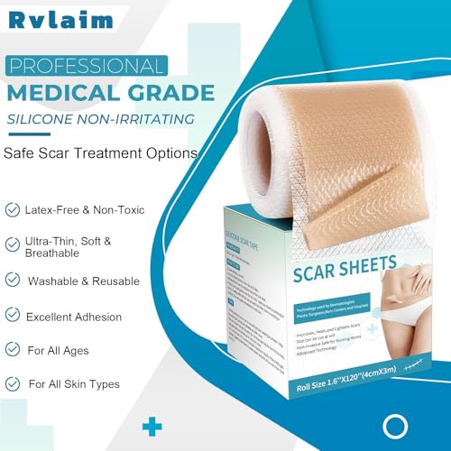 Rvlaim 3M Medical-Grade Silicone Scar Tape 1.6”x120” Reusable Sheets