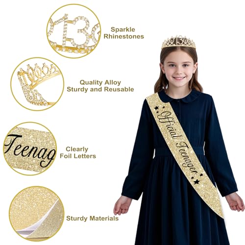 Juesly 13th Birthday Decorations Set for Girls - 50pcs Gold Theme