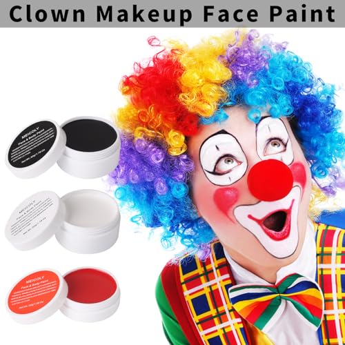 MEICOLY Clown Makeup Kit - Black White Red Face Paint, Pro Oil Based SFX Makeup with Brushes & Sponges
