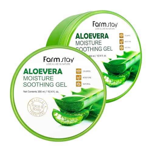 FARMSTAY Aloe Vera Moisture Soothing Gel - Hydrating After Sun Face & Body Moisturizer - Aloevera Variant - 10.14 oz