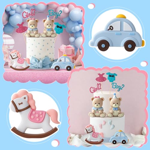 Gender Reveal Cake Topper Set - 8PCS Bear & Train Decorations