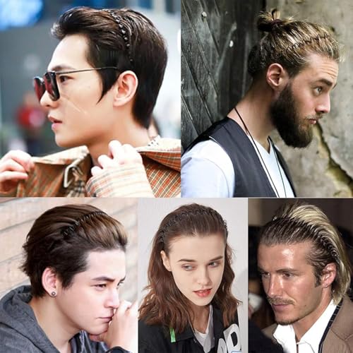 KELUBATU Metal Headband for Men, 10 Pcs Non-Slip Wave Hair Band - Black-C