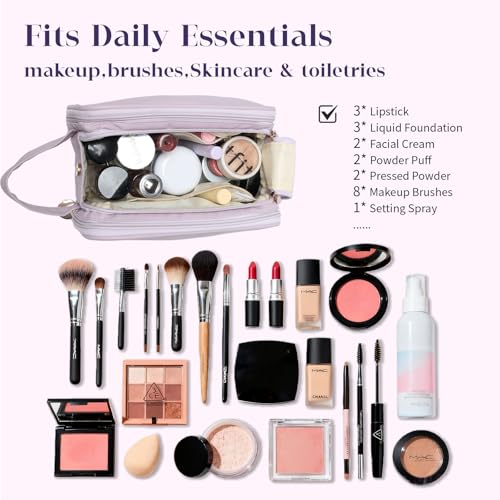 Large Travel Makeup Bag - Waterproof Cosmetic Organizer - Purple