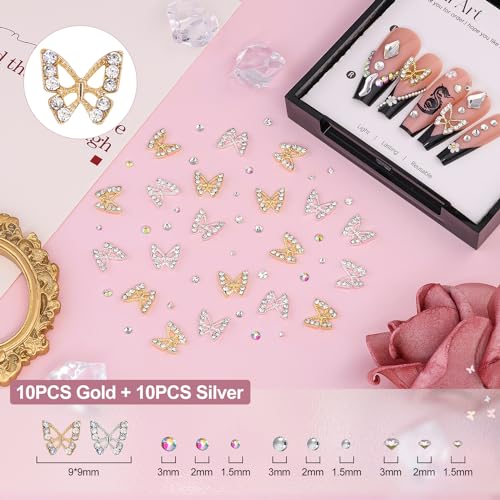 3D Nail Charms Set with Flowers, Butterflies & Rhinestones
