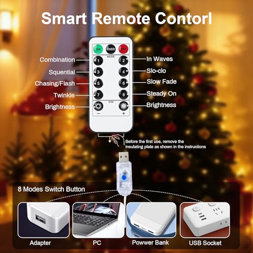 USB Fairy String Lights with Remote - 50 LED 16ft Waterproof