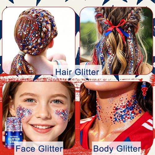 4th of July Body Glitter Stick - Red White Blue Face & Hair Glitter