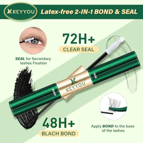KEYYOU 2-Pack Lash Bond & Seal with Remover - Latex-Free, Waterproof Eyelash Glue