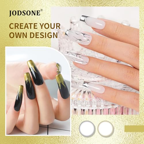 JODSONE Metallic Nail Art Gel Liner Set - Gold & Silver 3D Effect