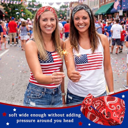 Jutom 10 Pcs Paisley Bandana Headbands for Women - Red, White, Blue