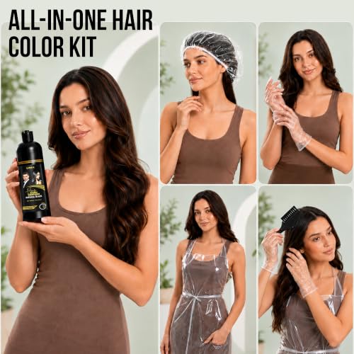 Natural Black Hair Dye Shampoo - 400ml Ammonia-Free Color for Grey Hair