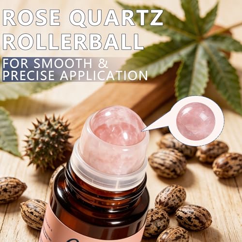 CLERVUN Organic Castor Oil with Rose Quartz Roller – 2.02 fl. oz
