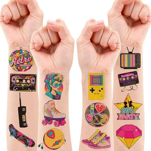 80s Vintage Temporary Tattoos - 60 Pre-Cut Retro Stickers