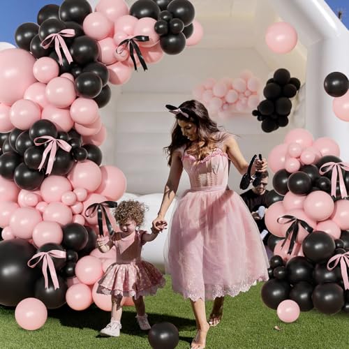 141-Piece Pink and Black Balloon Arch Kit for Celebrations