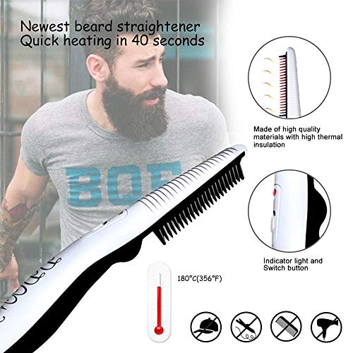 Men's Beard Straightener Comb - Electric Heated Styling Brush, Travel Portable