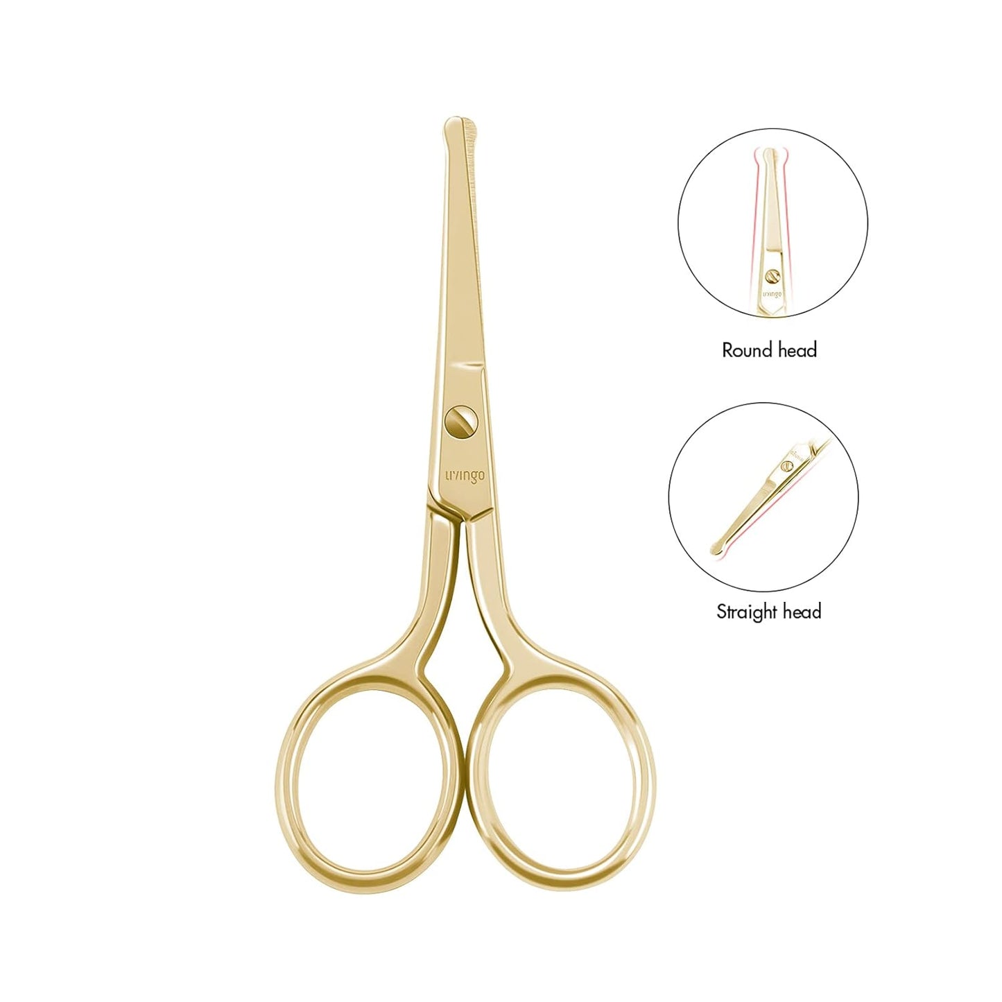 Professional Nose Hair Scissors - Stainless Steel Rounded Tip Trimming Tool | 3.5” Gold for Men & Women