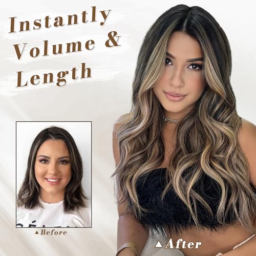 BARSDAR 20-Inch Wavy Clip-In Hair Extensions - Black & Blonde Highlights