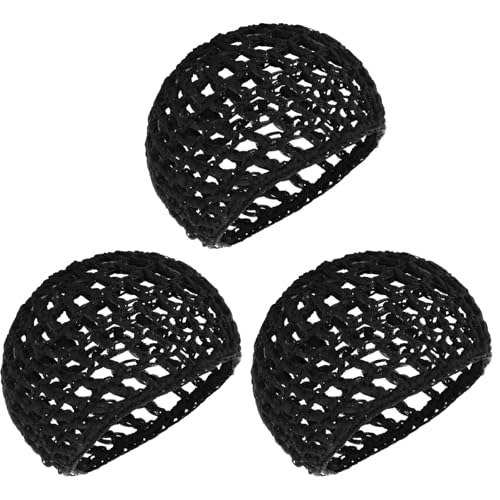Gjinxi 3-Pack Hair Nets for Sleeping Cap Wraps Black – Crochet Mesh Snoods for Women