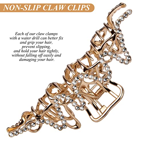CROWN GUIDE Large Rhinestone Hair Claw Clips for Thick Hair - Gold, Strong Hold, Elegant Design