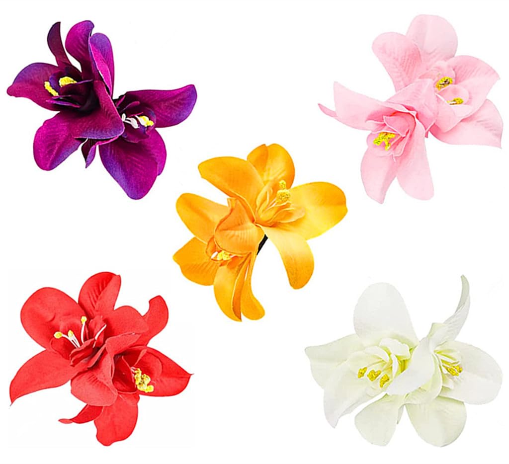 Flower Hair Clip - Bohemian Hawaiian Orchid Alligator Hairpin | 4 Inches, 8 Pieces