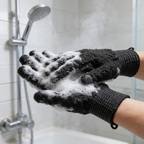 Exfoliating Bath Gloves - Heavy Texture Body Scrub Mitts for Smooth Skin