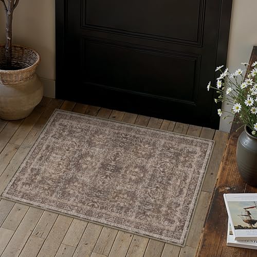 HUGEAR Red Brown 2x3 Washable Area Rug - Non-Slip Low Pile Soft Rug for Living Room, Bedroom, Office
