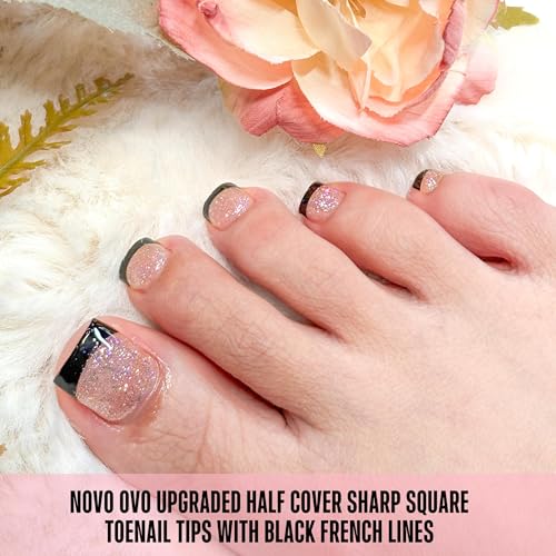 NOVO OVO Half Cover Toe Nail Tips Black French Tip - 240Pcs