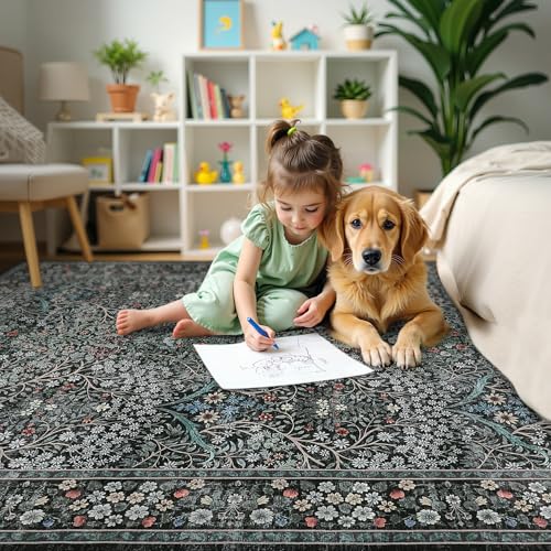 GarveeHome Vintage Floral 2x3 Area Rug - Soft, Washable, Non-Slip