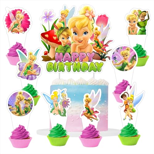 25 Pcs Tinkerbell Fairy Cupcake Toppers for Birthday Parties