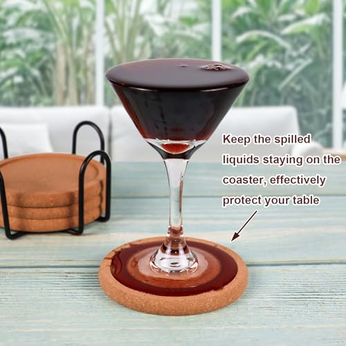 Cork Coasters Set of 8 with Holder - 4" Diameter, Heat Resistant