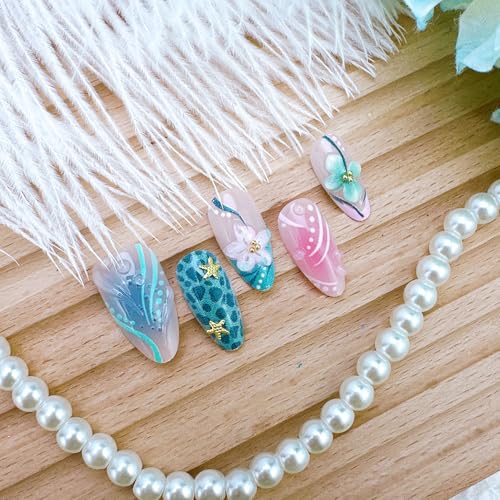 30pcs Almond Press On Nails with 3D Floral Design - DIY Manicure