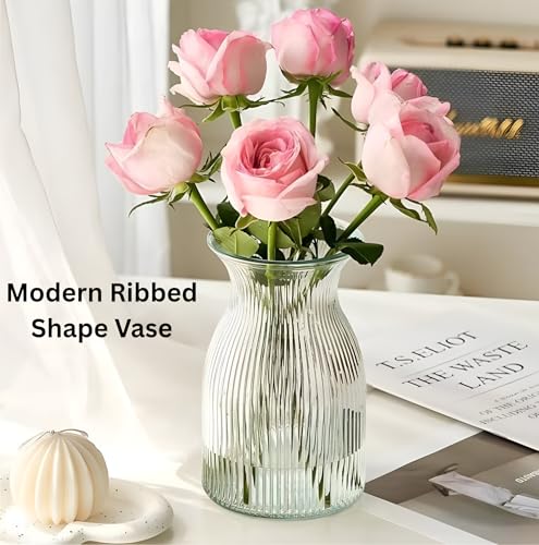 8-Inch Ribbed Glass Vase for Weddings & Home Decor