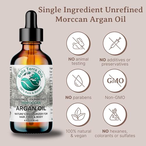 Bella Terra Oils Argan Oil 8 oz - Pure Moroccan Hair & Skin Nourishing Oil - Pack of 1