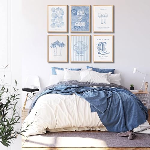Coastal Christian Wall Art Set - 6 Unframed Posters with Bible Verses