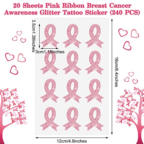 240 Pcs Breast Cancer Awareness Temporary Tattoos, Pink Ribbon Glitter