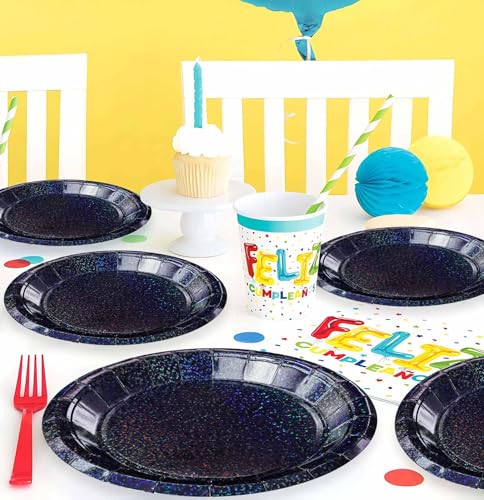 SietDESEO 50 Pack Iridescent Black 7-Inch Paper Plates for Parties