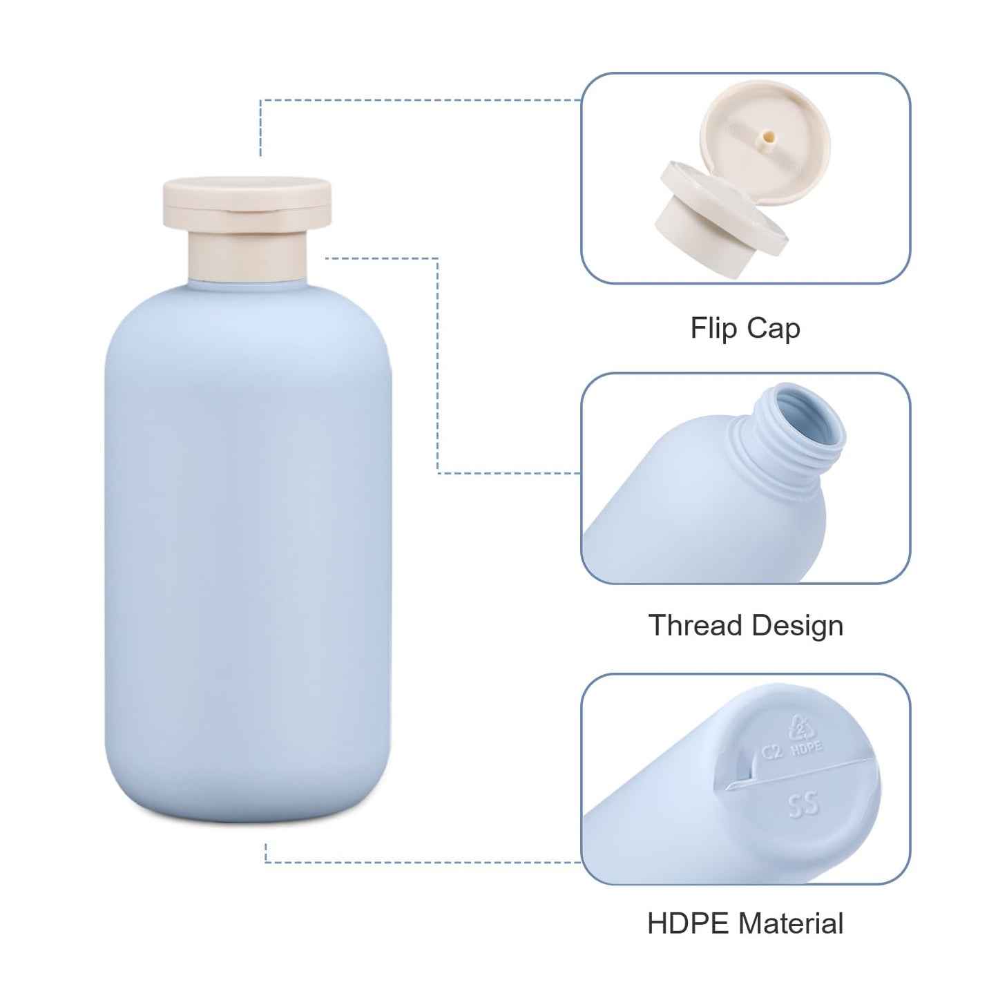 UMETASS 3 PACK Travel Shampoo Bottle, Empty Plastic Squeeze Bottles 6.8oz with Flip Cap, Lotion Container for Toiletries Travel Size Shampoo and Conditioner