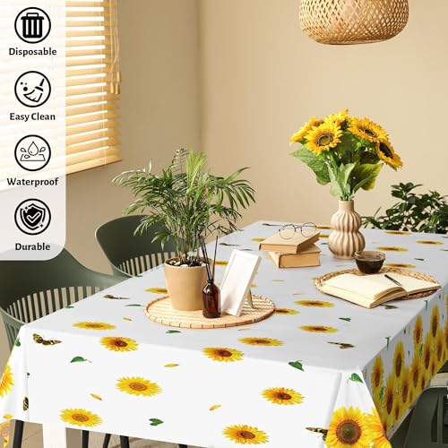 Kochorie Sunflower Tablecloths - Disposable Plastic Covers, 3 Pack, 54x108 Inches