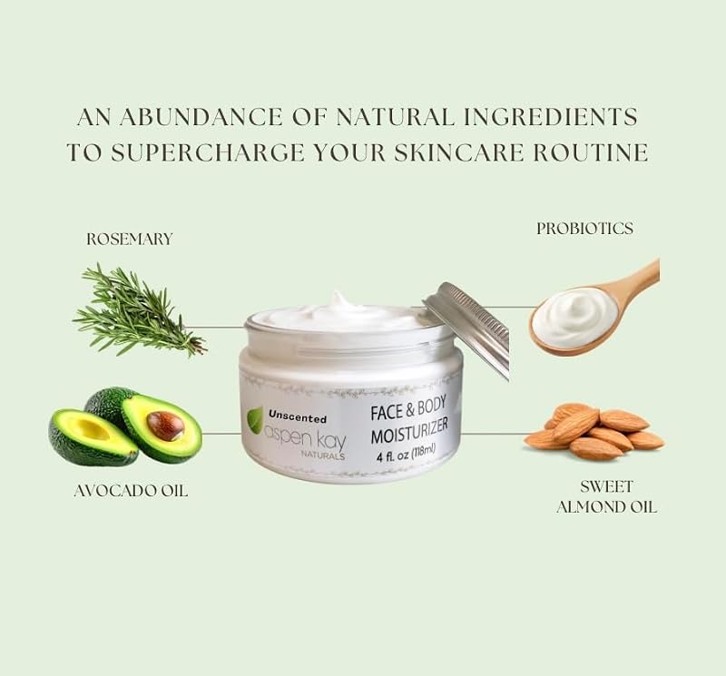 Aspen Kay Naturals Unscented Face & Body Moisturizer - Lightweight, Non-Greasy 4oz