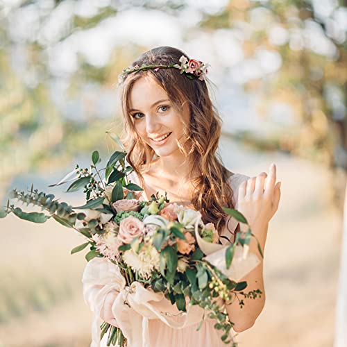 Pink Flower Crown Headband for Weddings Photoshoots Festivals Women & Girls
