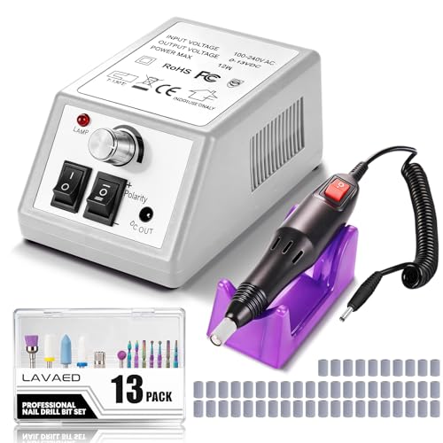 LAVAED Professional Electric Nail Drill Kit - Grey-White, Low Noise & Vibration, Includes Drill Bits & Sanding Bands