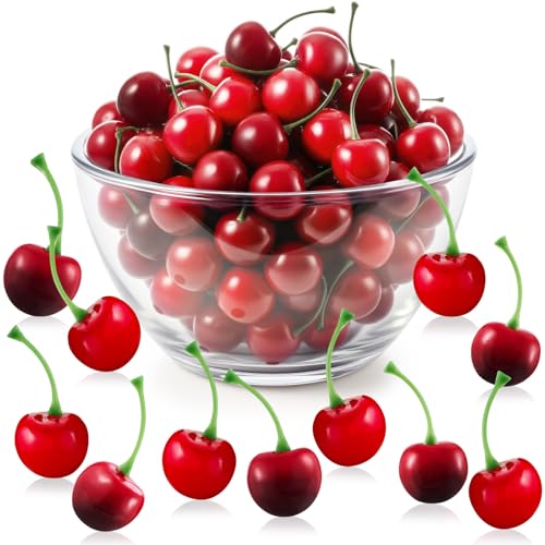 Skylety 80 Artificial Cherries - Realistic Red Decor for Parties & Photos