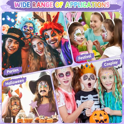 Face Paint Stencils Kit with Brushes & Gems for Halloween & Parties - 55PCS
