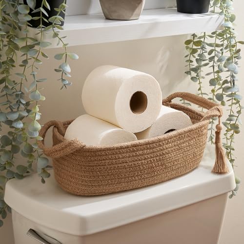 Boho Jute Toilet Paper Basket with Tassel - Stylish Bathroom Organizer